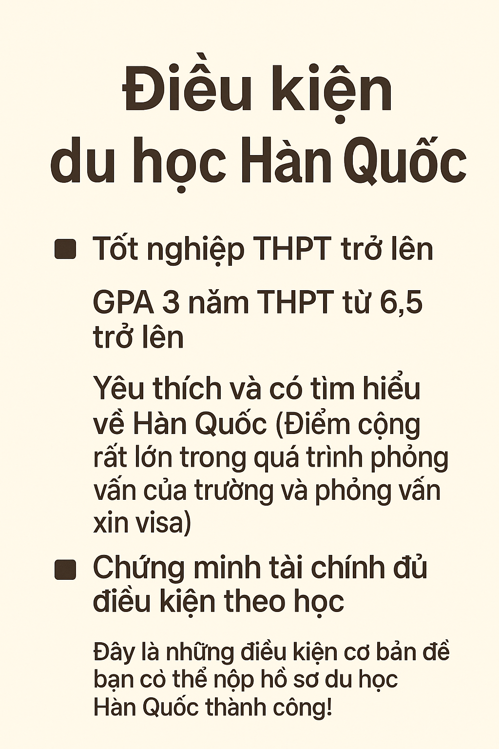 Điều kiện chương trình tiếng Hàn